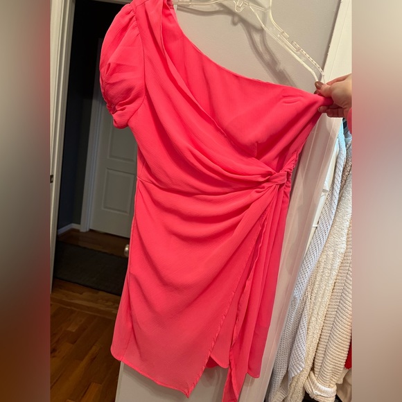 Pink Lily One Shoulder Hot Pink Mini Dress - Picture 6 of 6